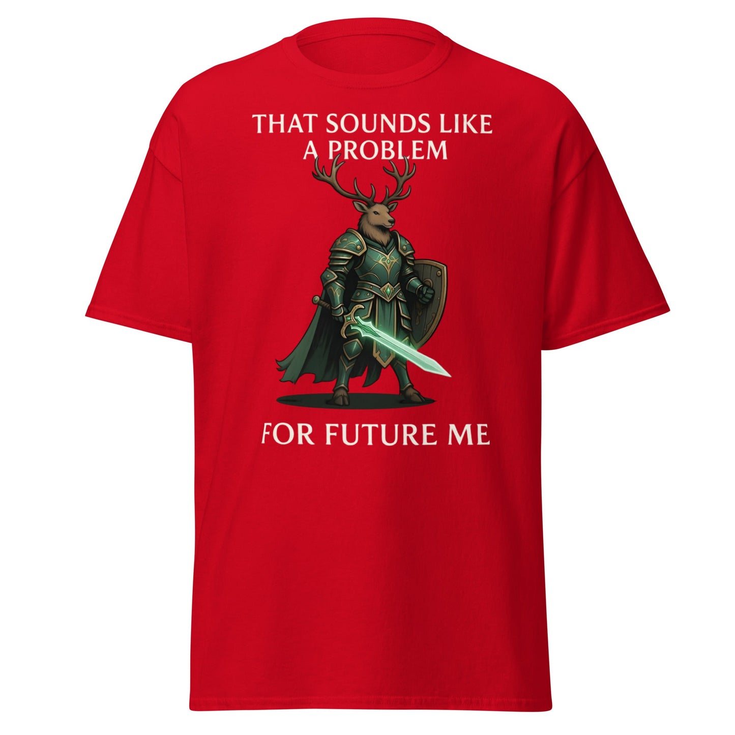 Future Me Deer Knight Tee - Funny Fantasy Humor Shirt - Red - T-Shirts Online