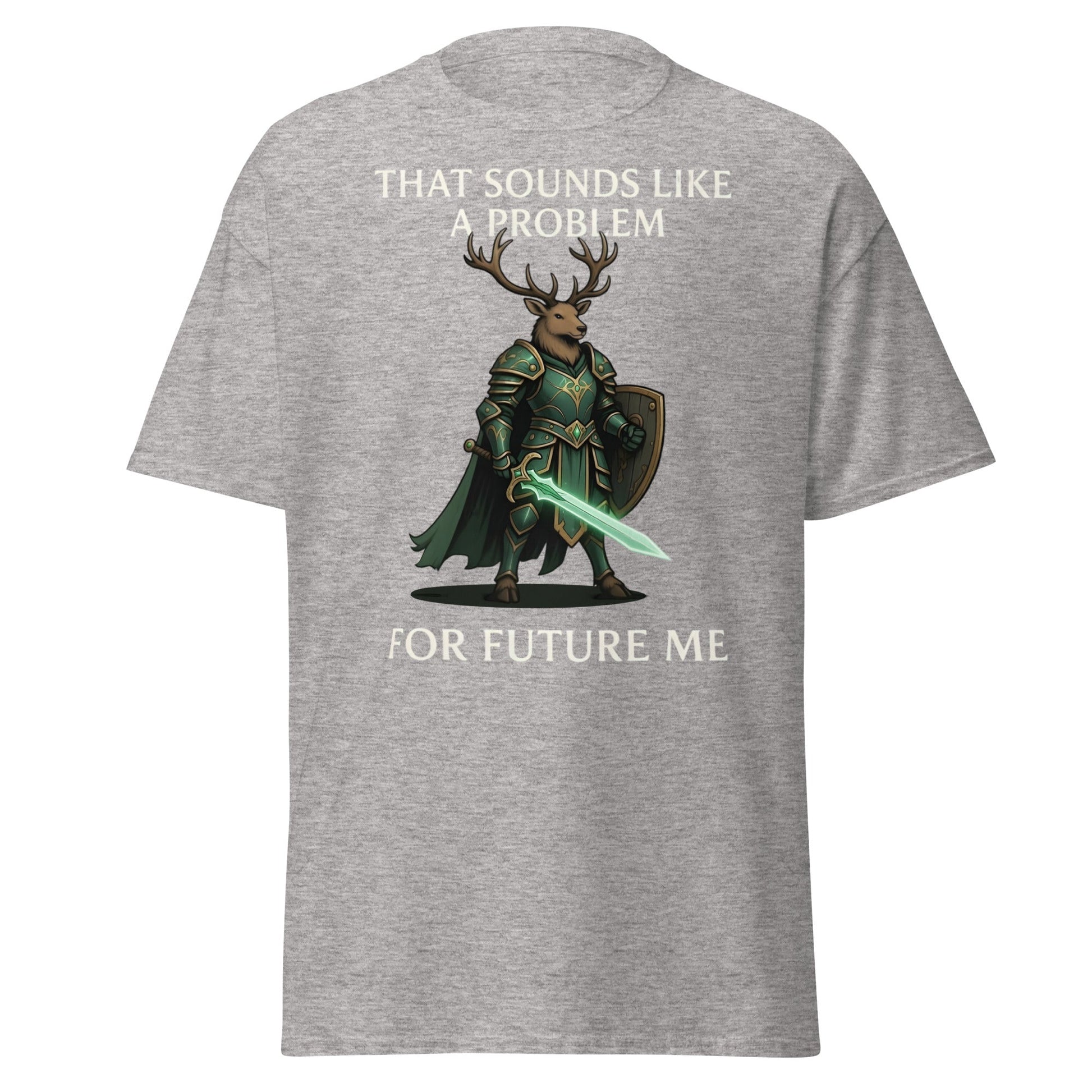 Future Me Deer Knight Tee - Funny Fantasy Humor Shirt - Sport Grey - T-Shirts Online