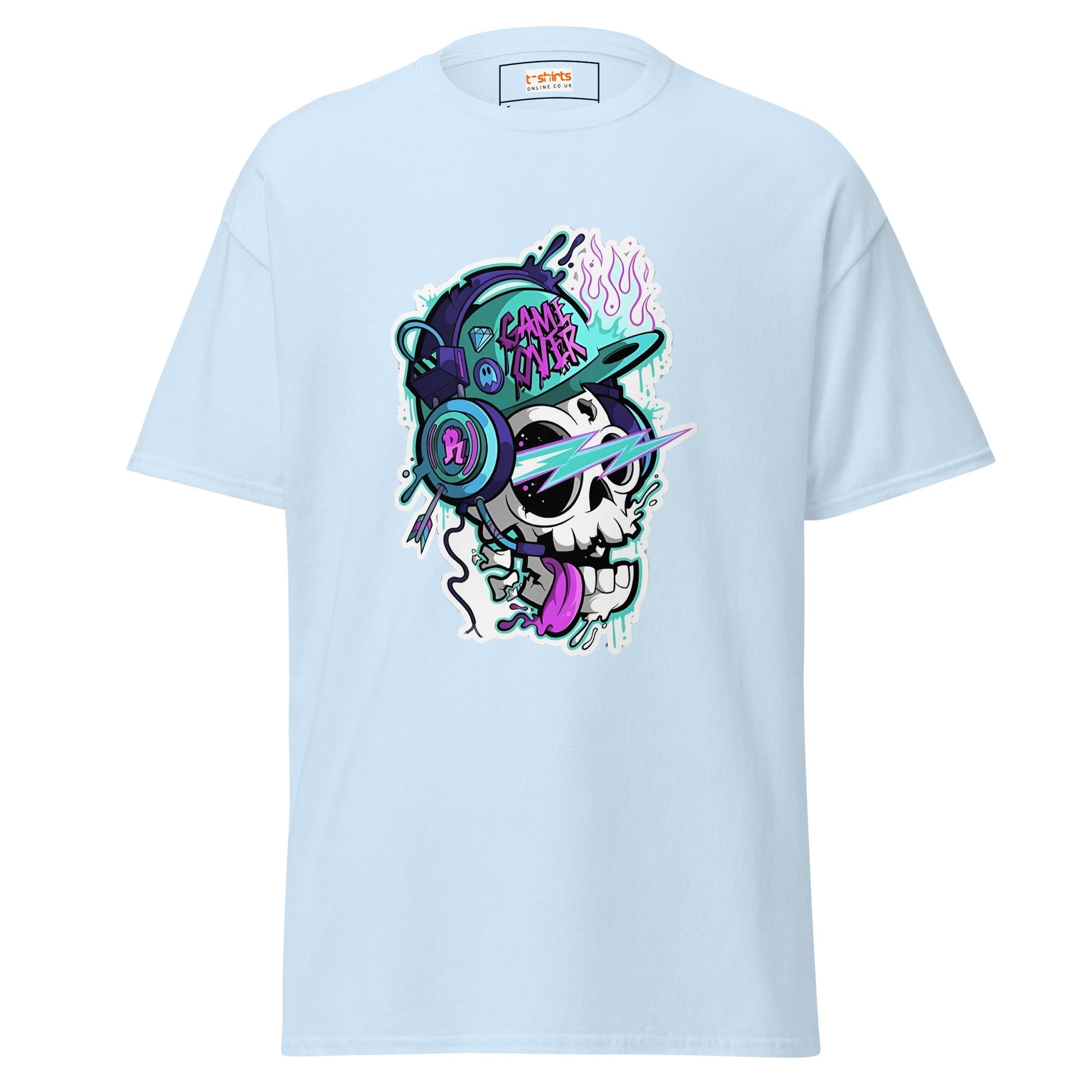 Game Over Skull | Funky T-Shirt - Light Blue - T-Shirts Online