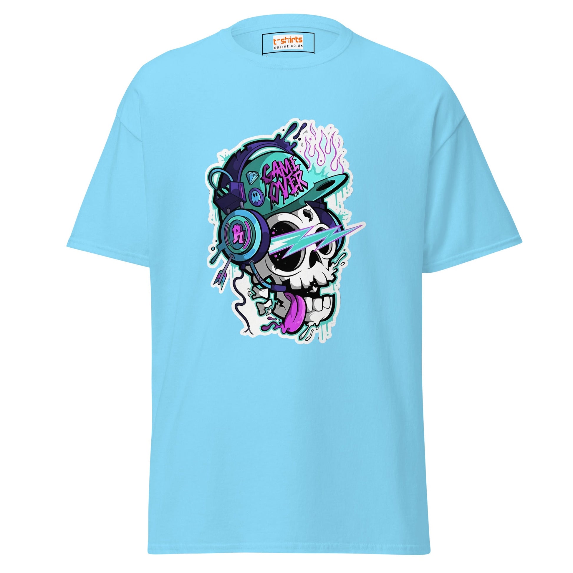 Game Over Skull | Funky T-Shirt - Sky - T-Shirts Online