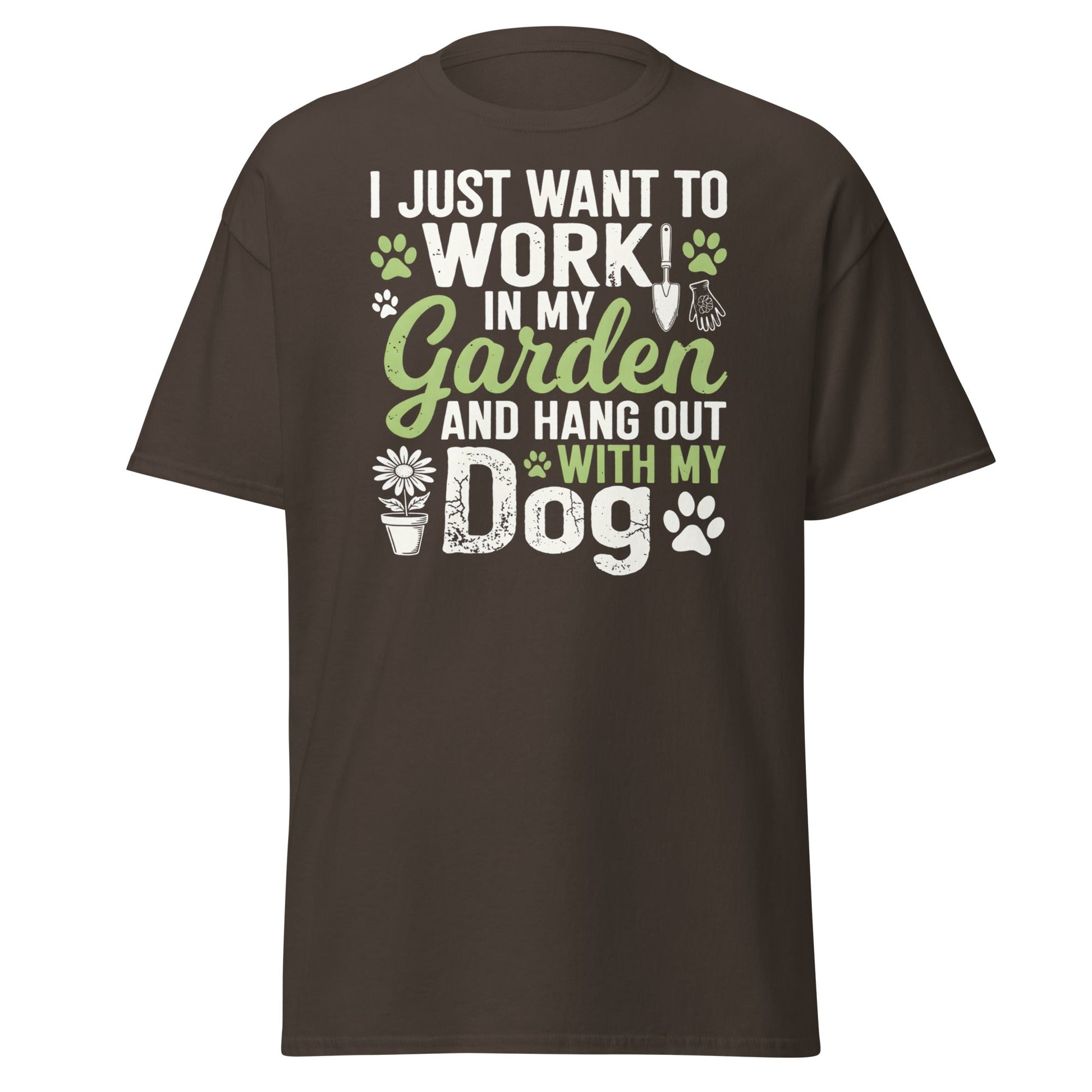 Garden and Dog Lover T-Shirt - Funny Gardening Graphic Tee - Dark Chocolate - T-Shirts Online