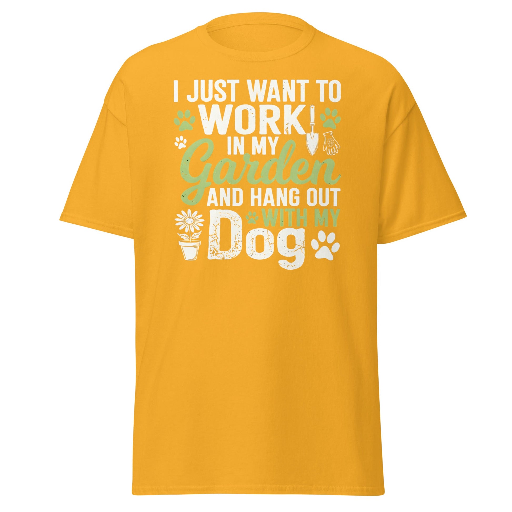 Garden and Dog Lover T-Shirt - Funny Gardening Graphic Tee - Gold - T-Shirts Online