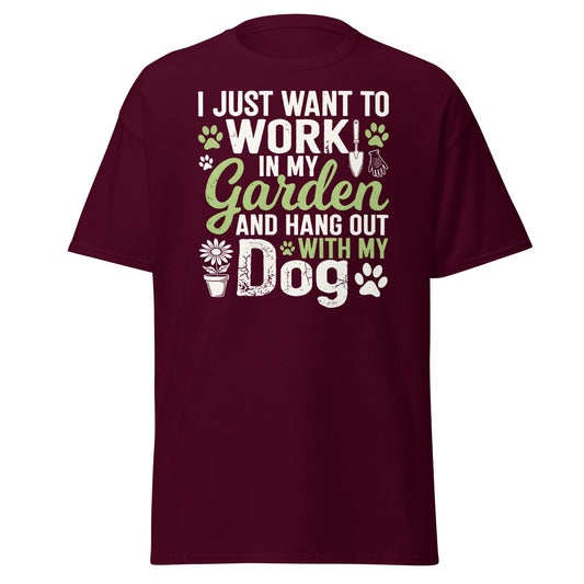 Garden and Dog Lover T-Shirt - Funny Gardening Graphic Tee - Maroon - T-Shirts Online