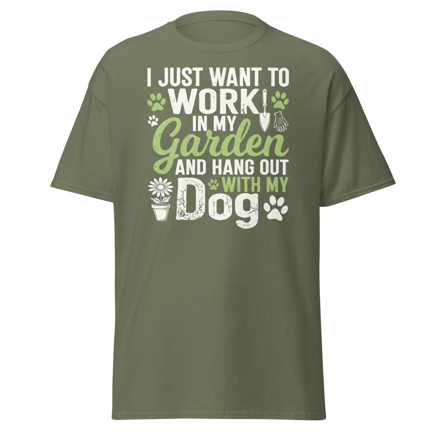 Garden and Dog Lover T-Shirt - Funny Gardening Graphic Tee - Military Green - T-Shirts Online