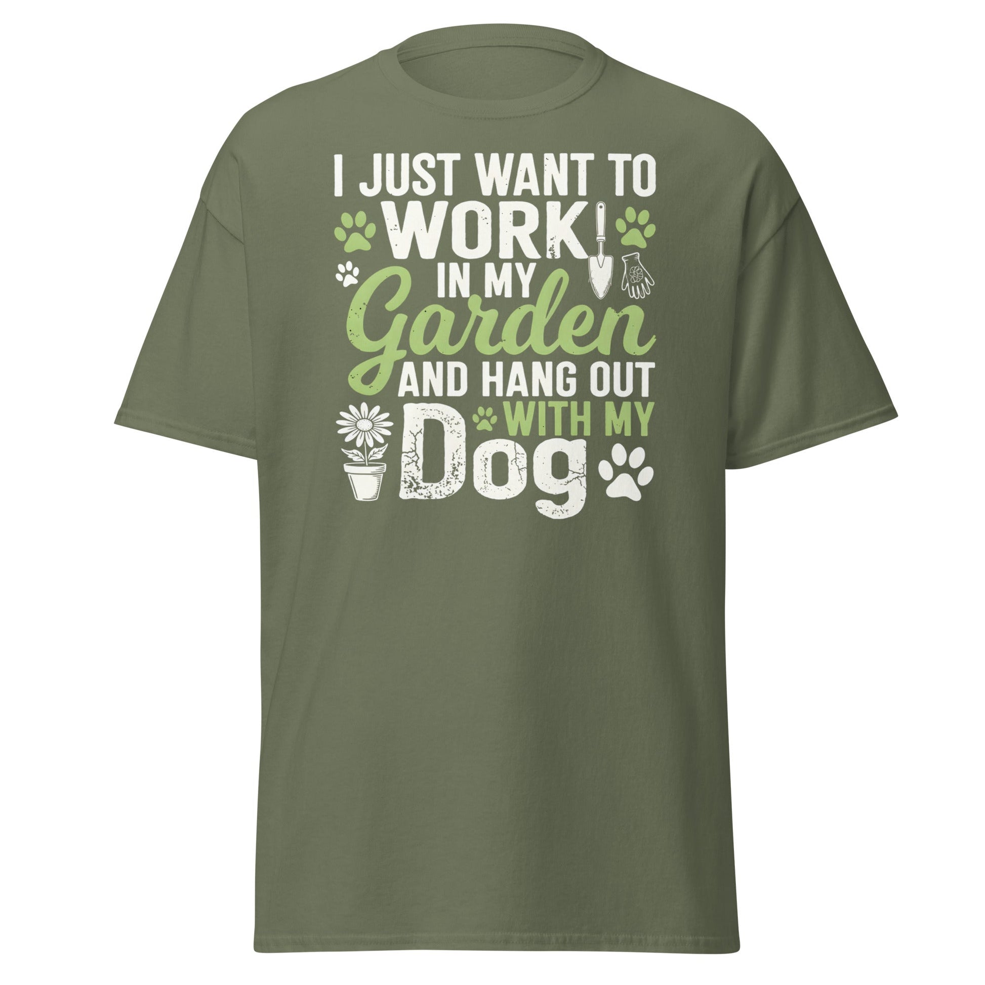 Garden and Dog Lover T-Shirt - Funny Gardening Graphic Tee - Military Green - T-Shirts Online