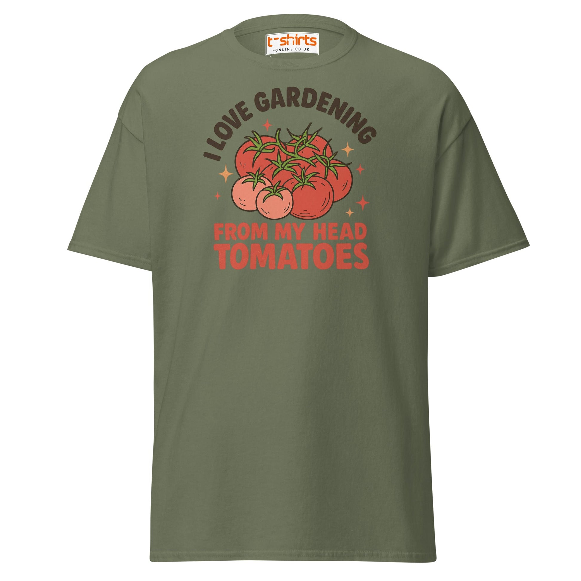 Gardening Tomato Pun Tee – Funny Head Tomatoes Shirt - Military Green - T-Shirts Online