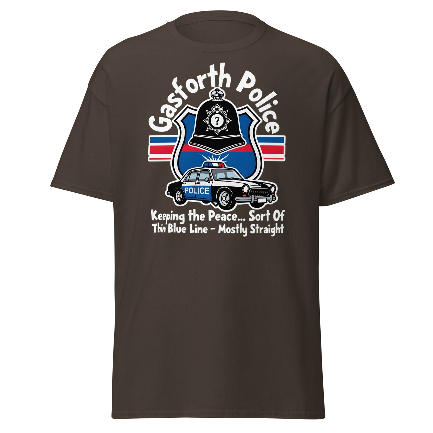 Gasforth Police Funny British Comedy T-Shirt - Dark Chocolate - T-Shirts Online