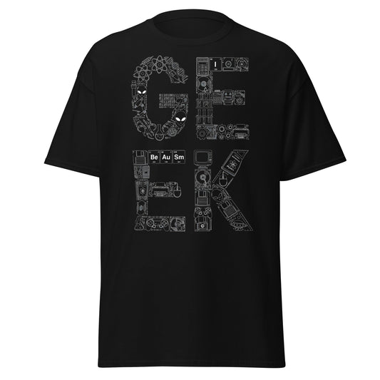 Geek Icon Typography T-Shirt | Science & Tech Graphic Tee - Black - T-Shirts Online