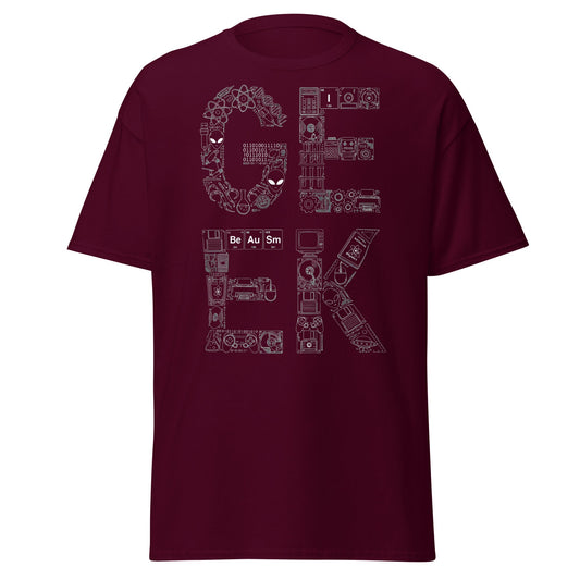 Geek Icon Typography T-Shirt | Science & Tech Graphic Tee - Maroon - T-Shirts Online