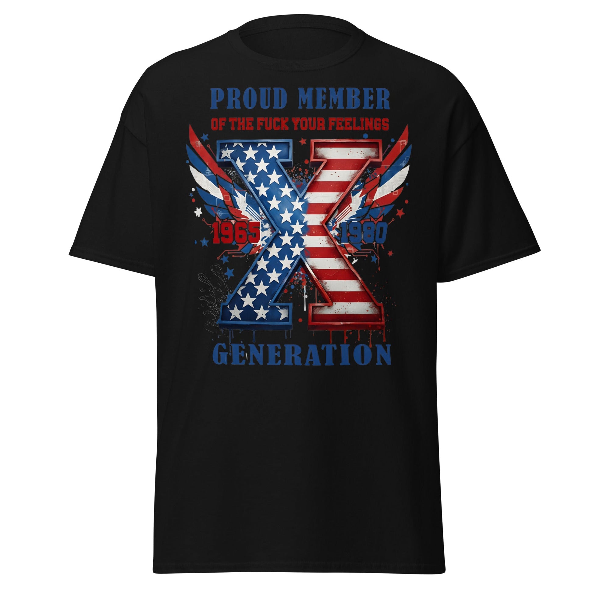 Gen X Fuck Your Feelings Generation USA T-Shirt - Black - T-Shirts Online