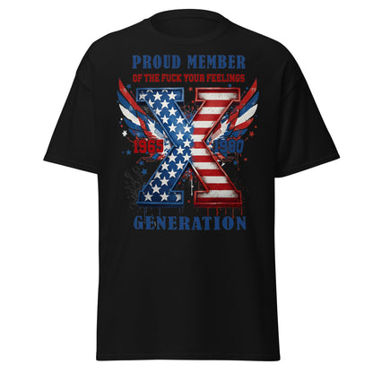 Gen X Fuck Your Feelings Generation USA T-Shirt - Black - T-Shirts Online