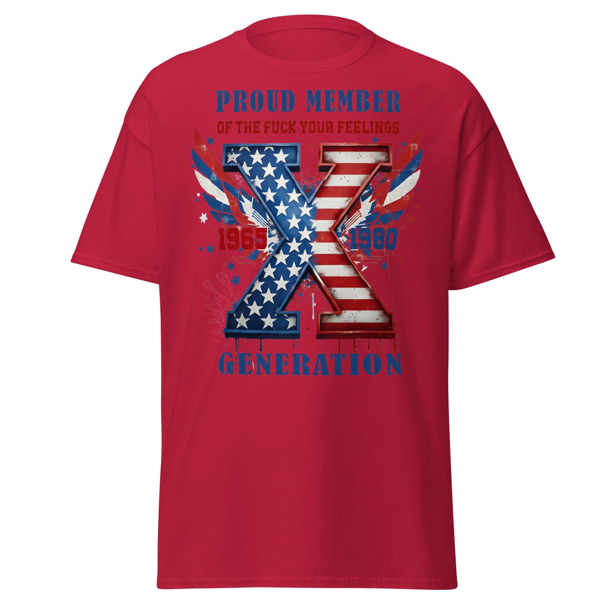 Gen X Fuck Your Feelings Generation USA T-Shirt - Cardinal - T-Shirts Online