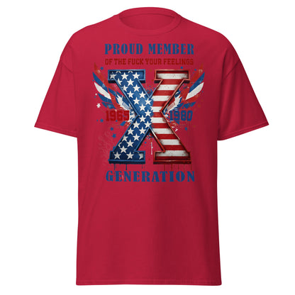 Gen X Fuck Your Feelings Generation USA T-Shirt - Cardinal - T-Shirts Online