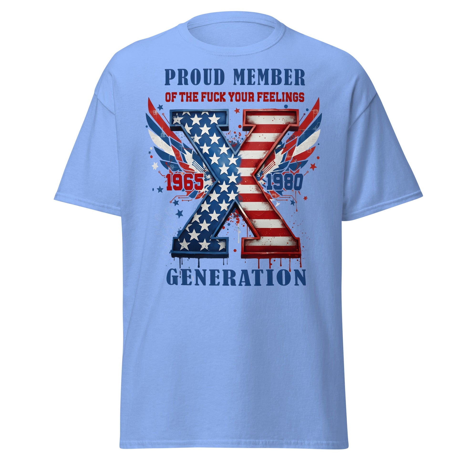 Gen X Fuck Your Feelings Generation USA T-Shirt - Carolina Blue - T-Shirts Online