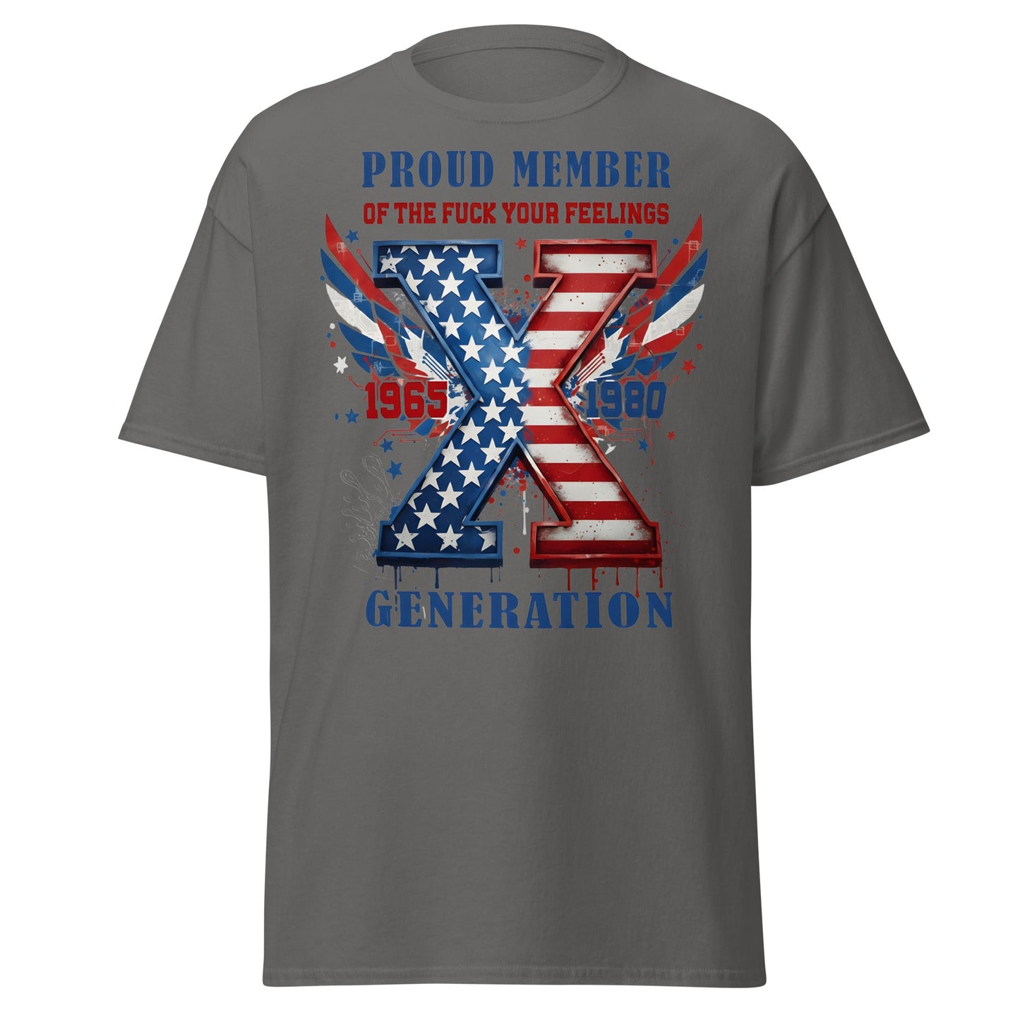 Gen X Fuck Your Feelings Generation USA T-Shirt - Charcoal - T-Shirts Online