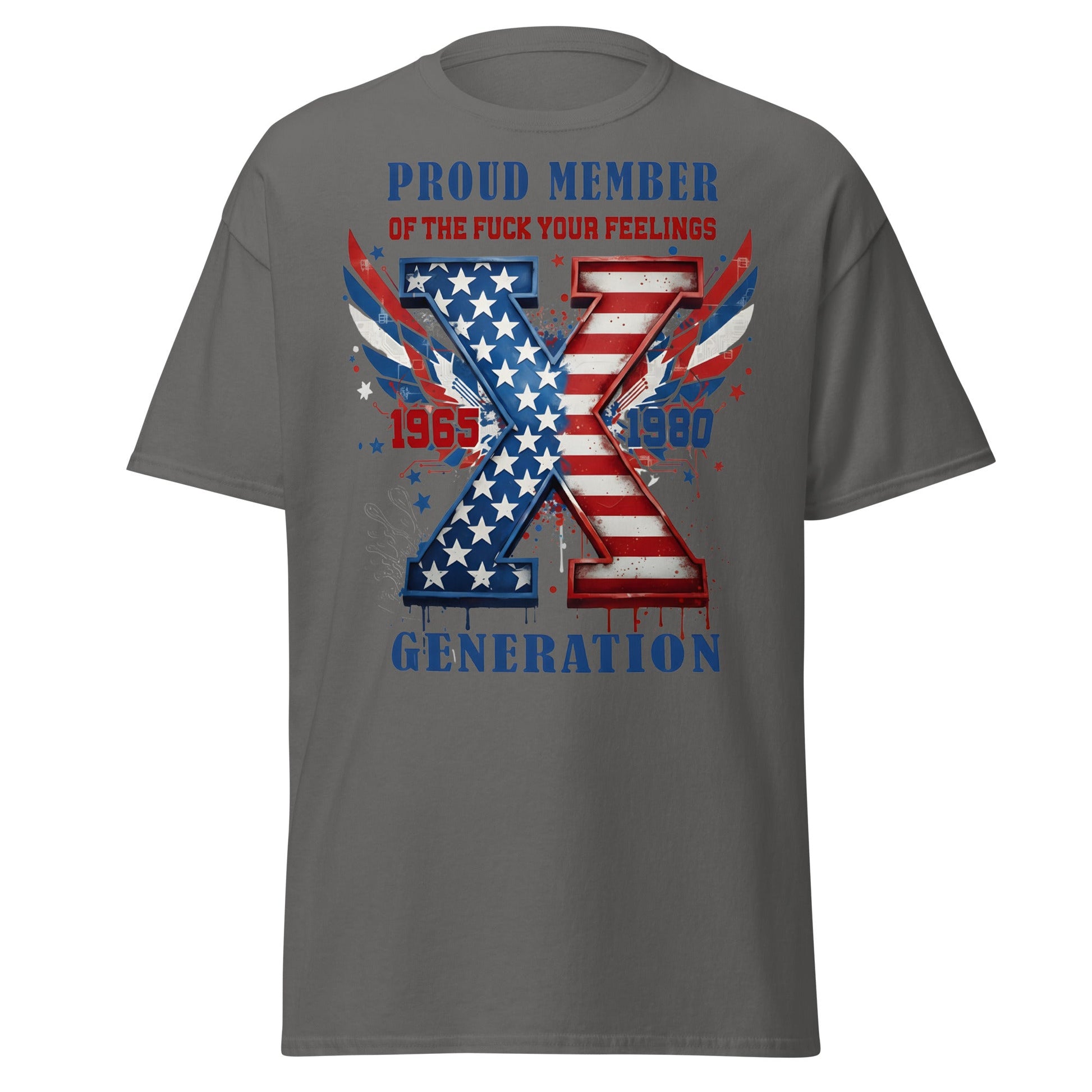 Gen X Fuck Your Feelings Generation USA T-Shirt - Charcoal - T-Shirts Online