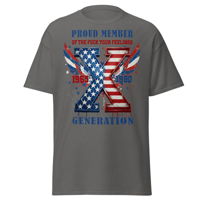 Gen X Fuck Your Feelings Generation USA T-Shirt - Charcoal - T-Shirts Online