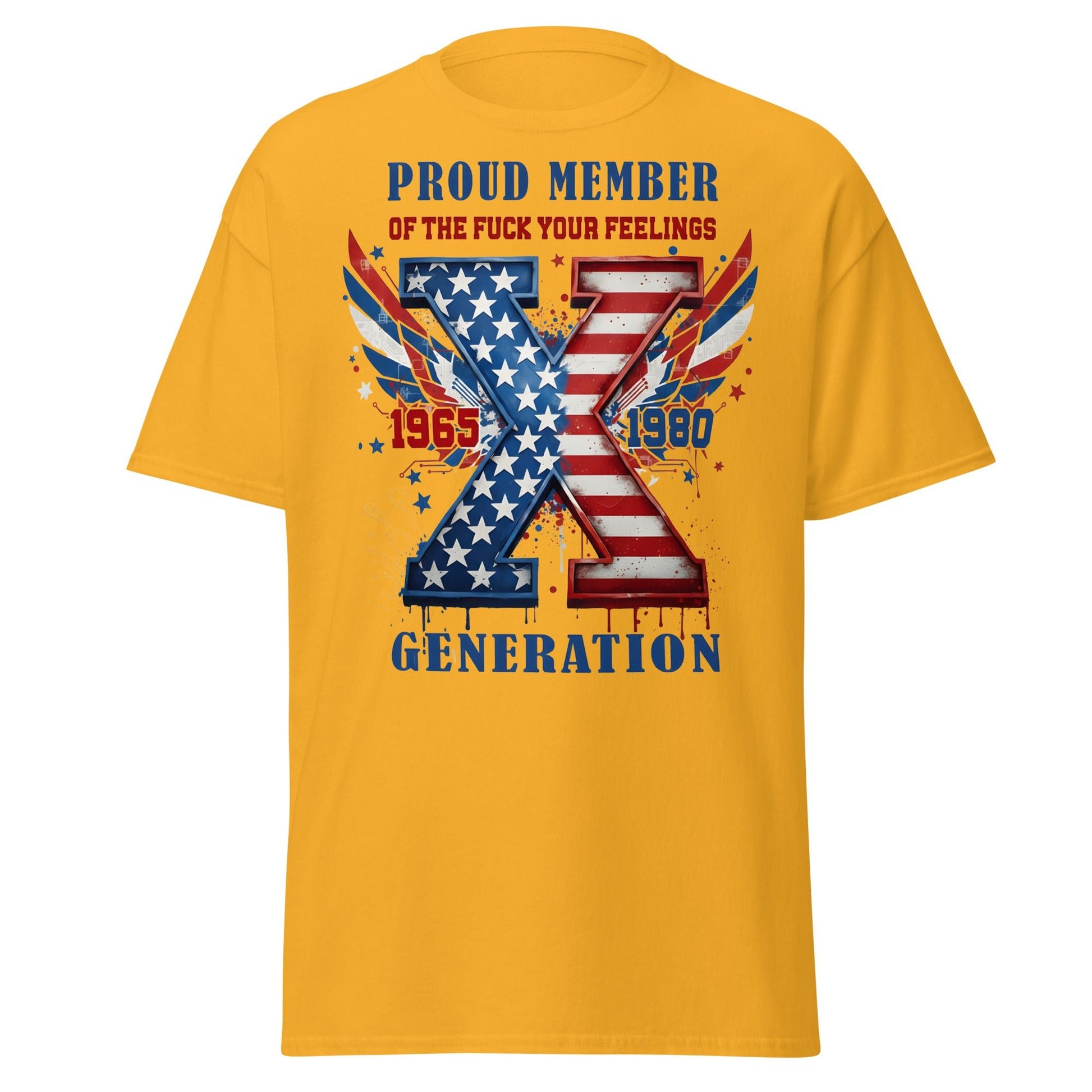 Gen X Fuck Your Feelings Generation USA T-Shirt - Gold - T-Shirts Online