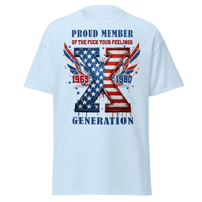 Gen X Fuck Your Feelings Generation USA T-Shirt - Light Blue - T-Shirts Online