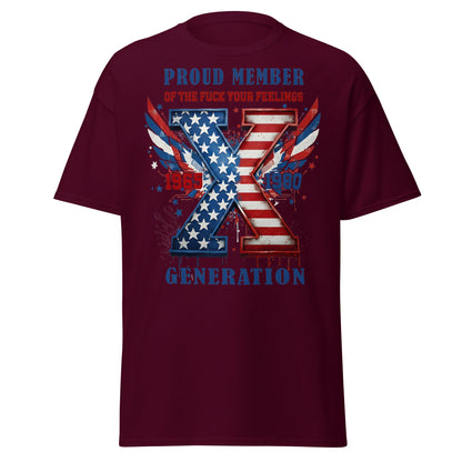 Gen X Fuck Your Feelings Generation USA T-Shirt - Maroon - T-Shirts Online