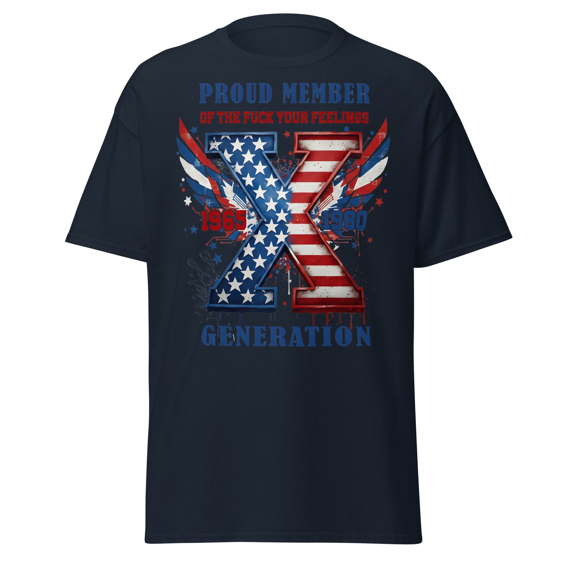 Gen X Fuck Your Feelings Generation USA T-Shirt - Navy - T-Shirts Online