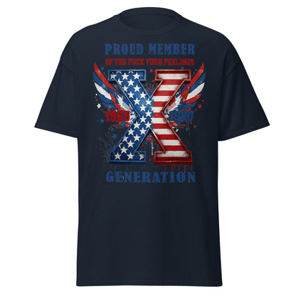 Gen X Fuck Your Feelings Generation USA T-Shirt - Navy - T-Shirts Online