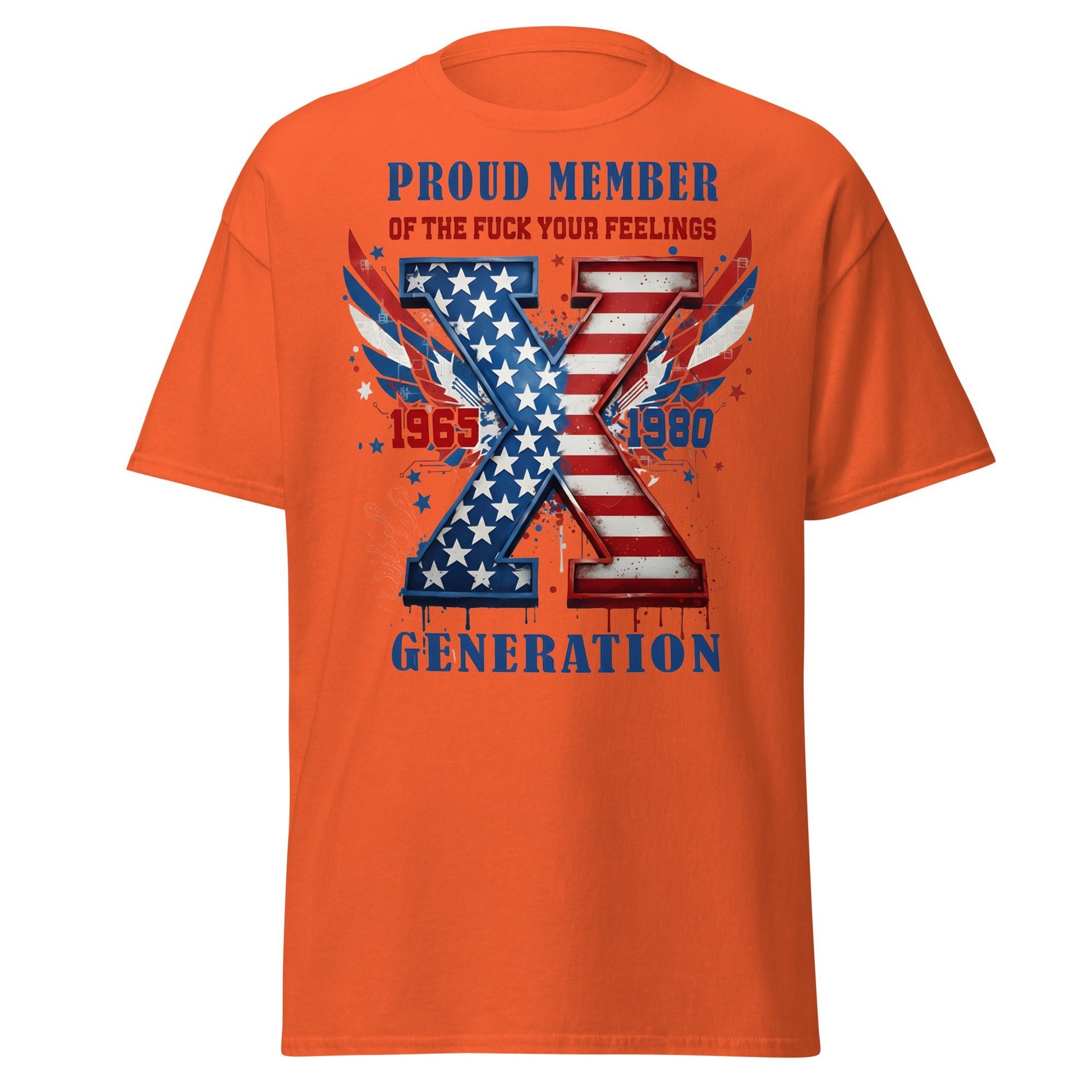 Gen X Fuck Your Feelings Generation USA T-Shirt - Orange - T-Shirts Online