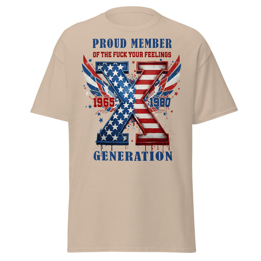 Gen X Fuck Your Feelings Generation USA T-Shirt - Sand - T-Shirts Online