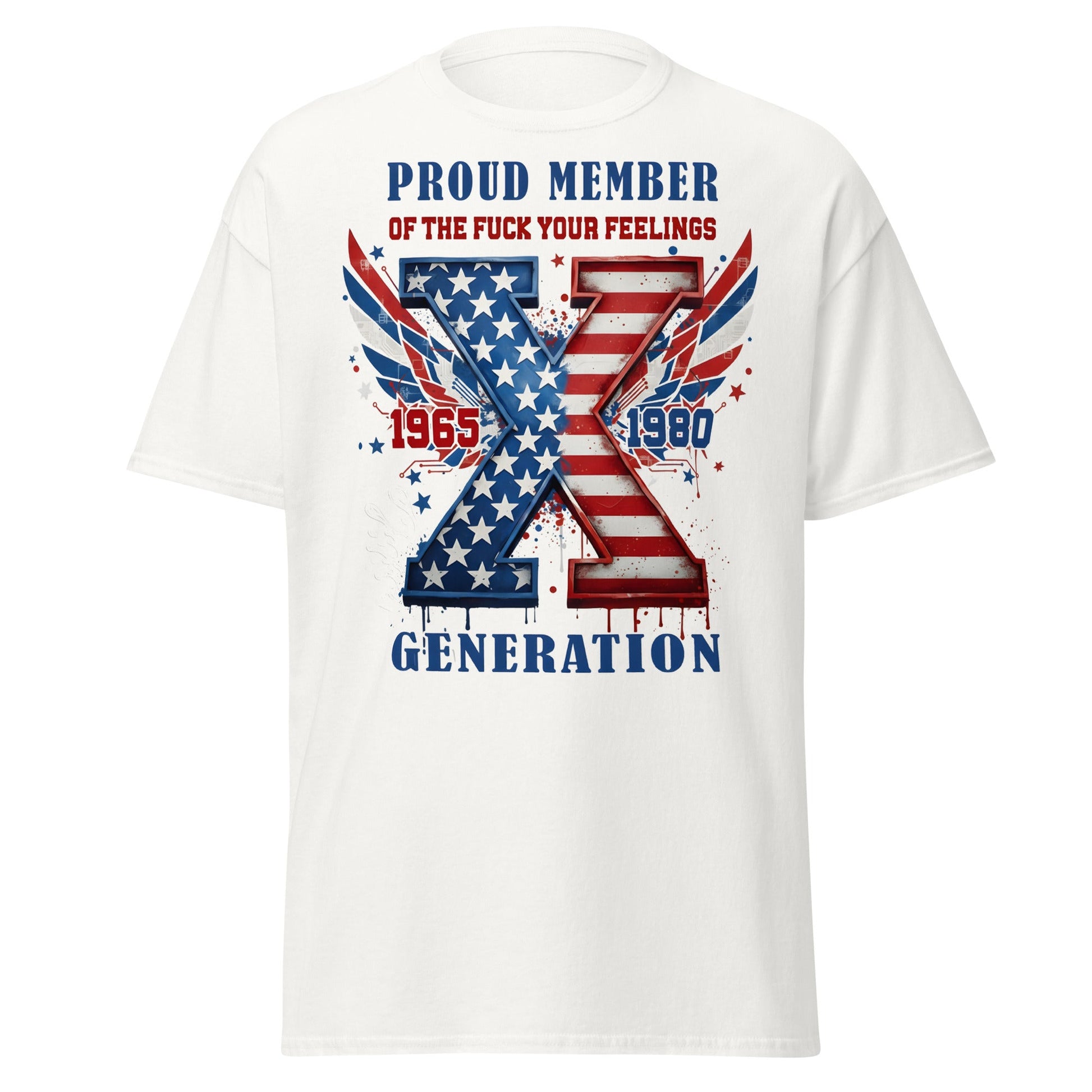 Gen X Fuck Your Feelings Generation USA T-Shirt - White - T-Shirts Online
