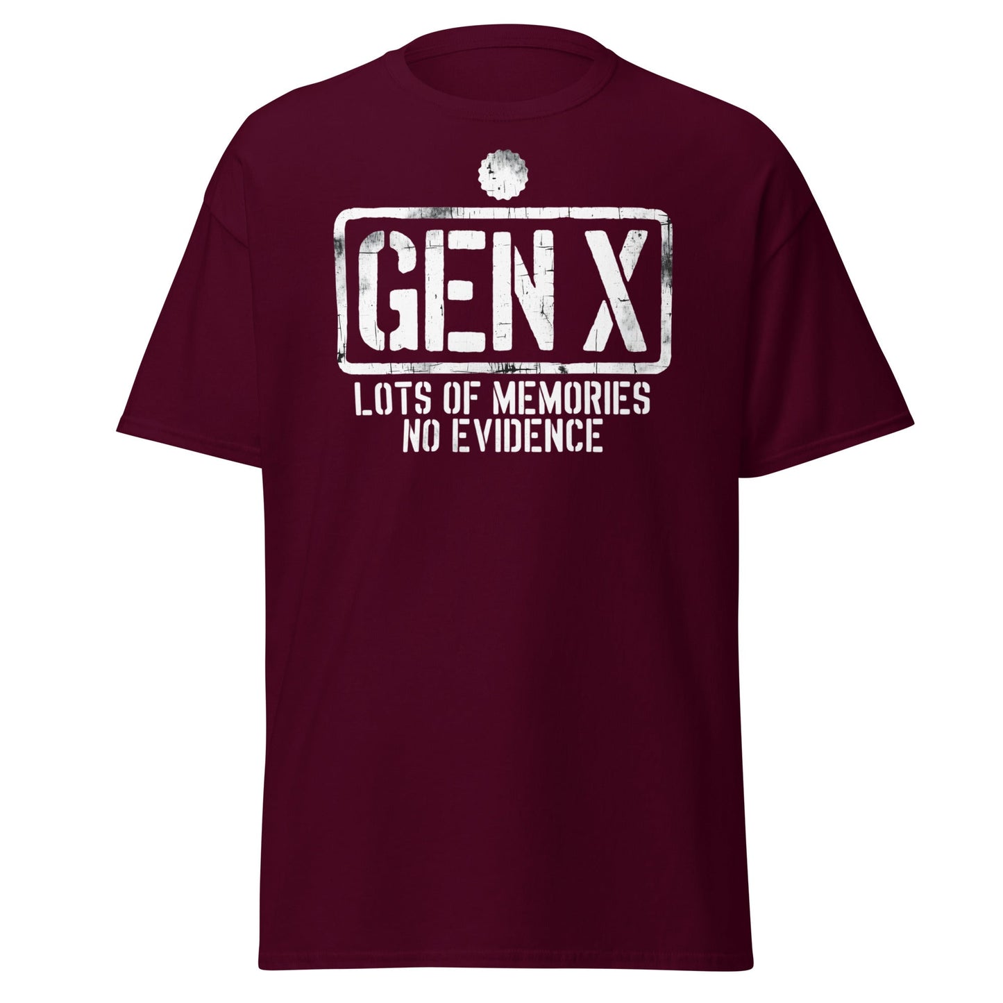 Gen X Lots of Memories No Evidence - Maroon - T-Shirts Online