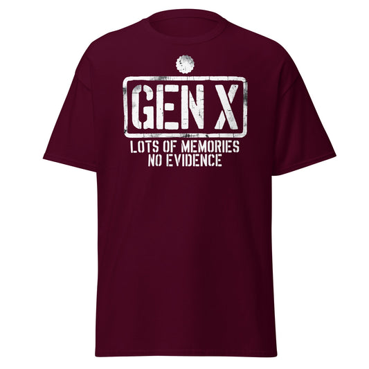 Gen X Lots of Memories No Evidence - Maroon - T-Shirts Online