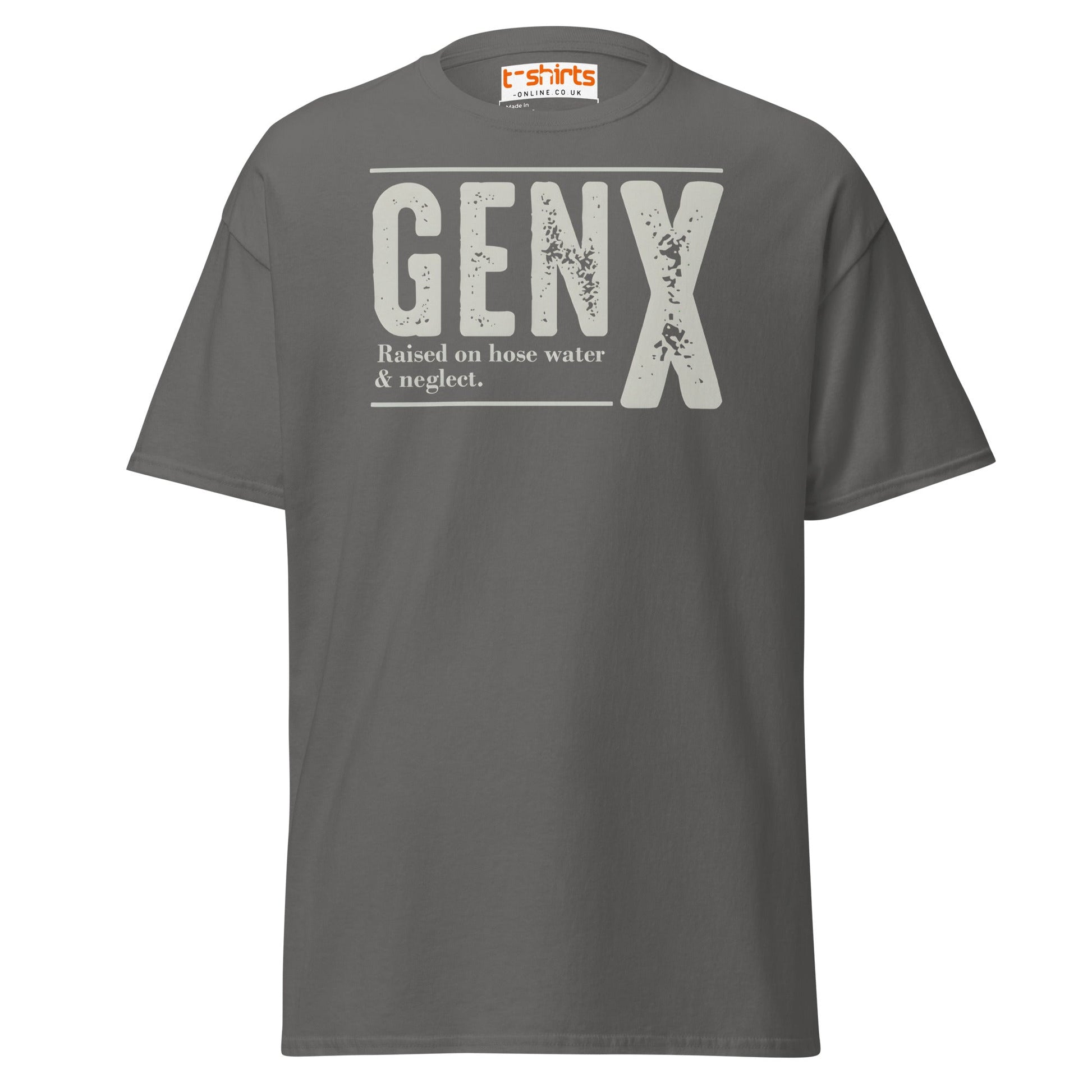 Gen X T-Shirt | Raised on Hose Water & Neglect Tee - Charcoal - T-Shirts Online