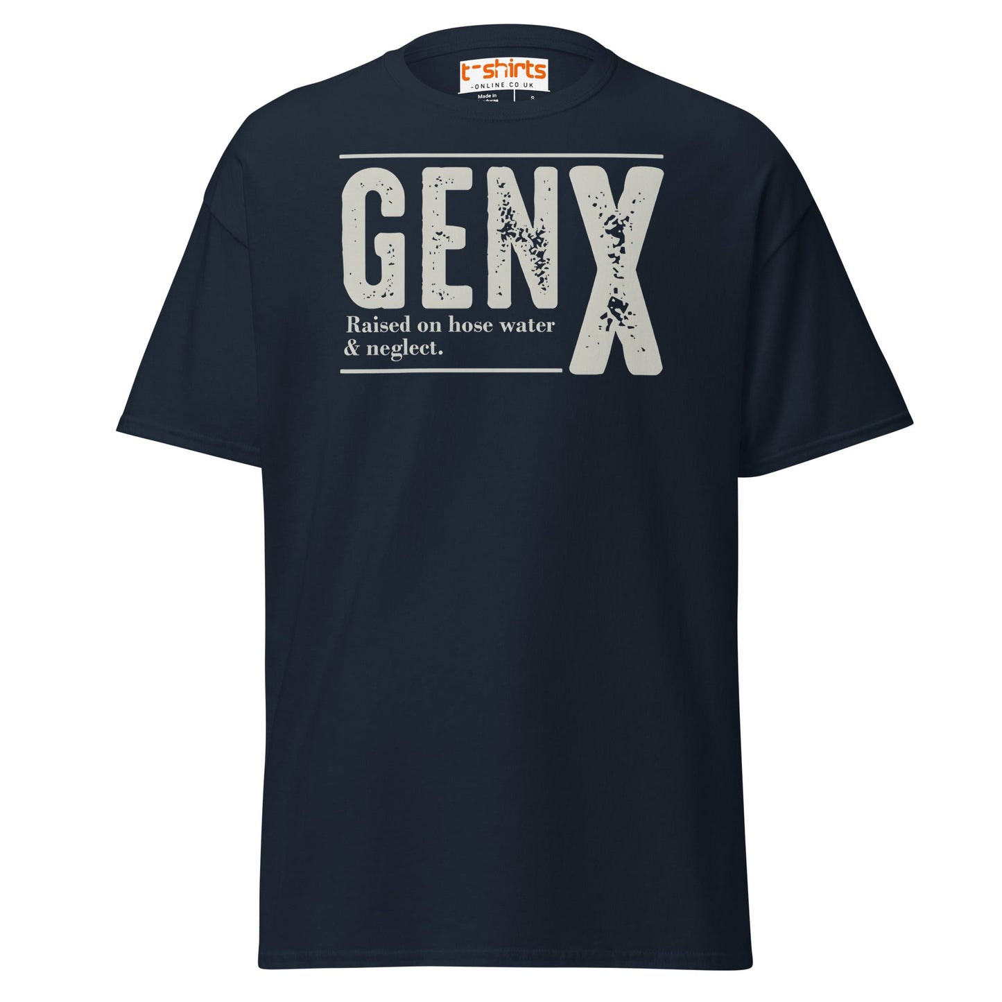 Gen X T-Shirt | Raised on Hose Water & Neglect Tee - Navy - T-Shirts Online