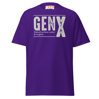Gen X T-Shirt | Raised on Hose Water & Neglect Tee - Purple - T-Shirts Online