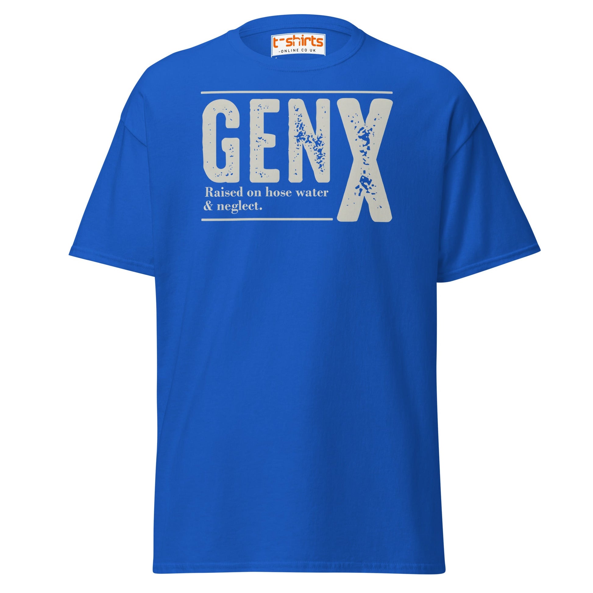 Gen X T-Shirt | Raised on Hose Water & Neglect Tee - Royal - T-Shirts Online