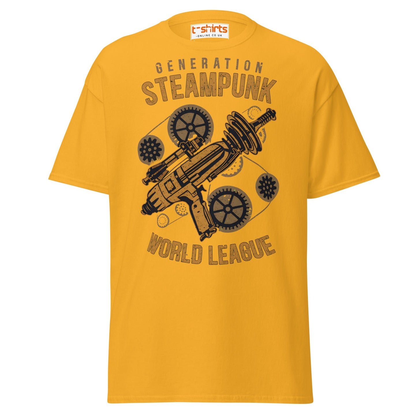 Generation Steampunk T-Shirt | Retro Gearhead Tee - Gold - T-Shirts Online