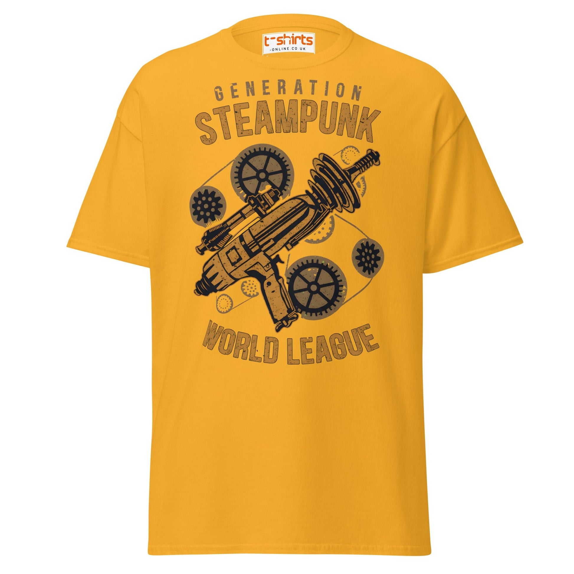 Generation Steampunk T-Shirt | Retro Gearhead Tee - Gold - T-Shirts Online