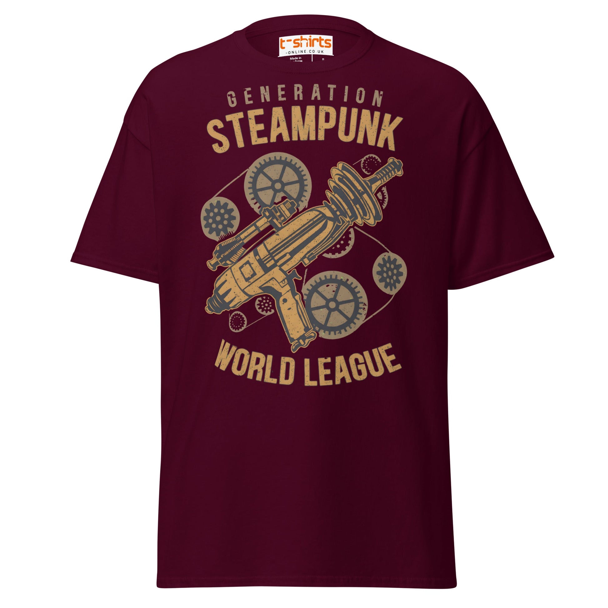 Generation Steampunk T-Shirt | Retro Gearhead Tee - Maroon - T-Shirts Online