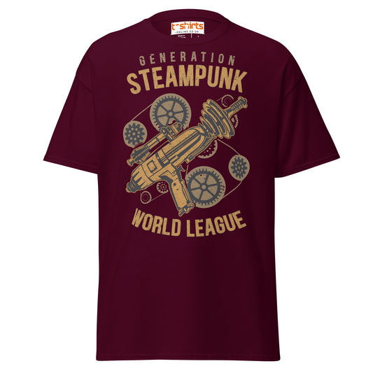 Generation Steampunk T-Shirt | Retro Gearhead Tee - Maroon - T-Shirts Online