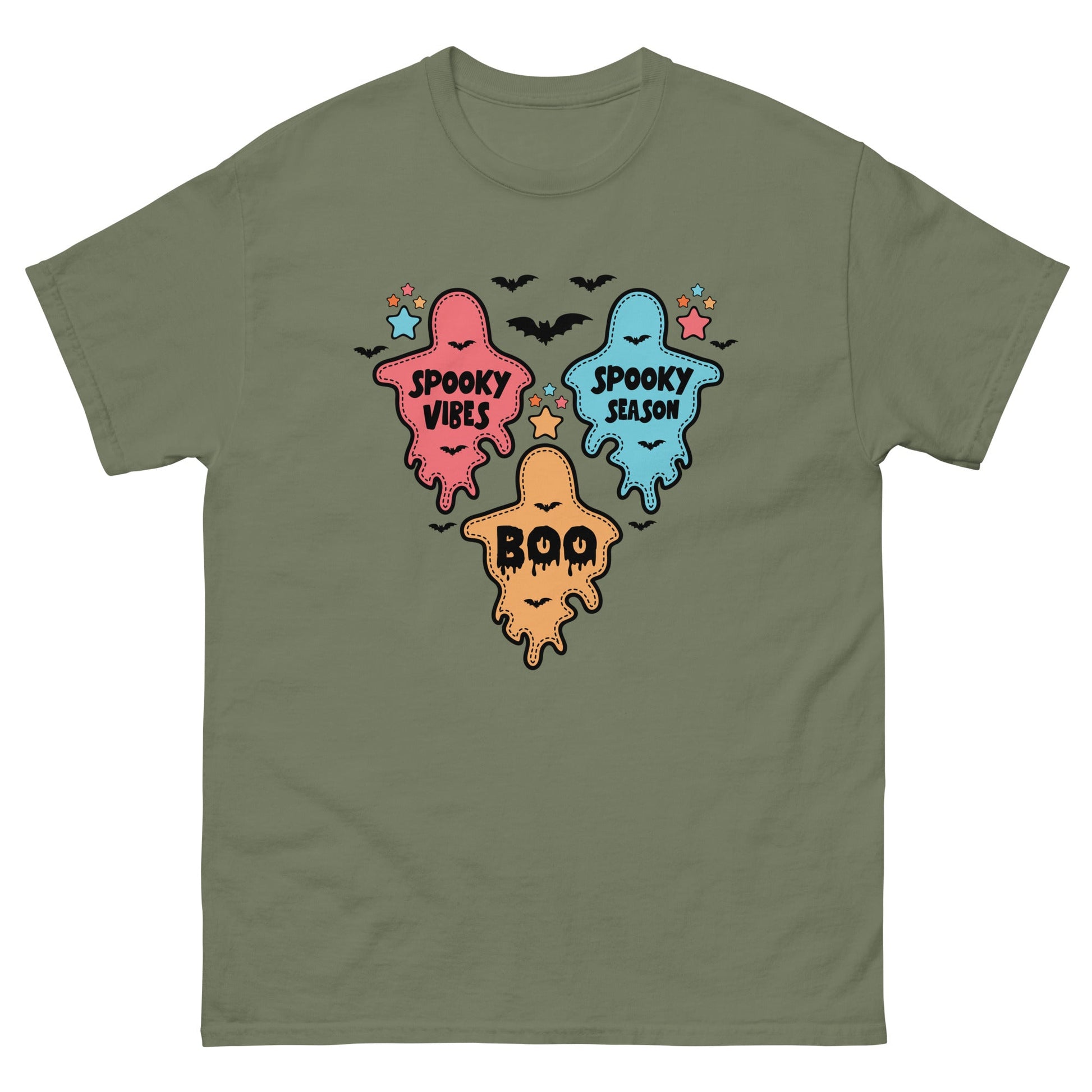 Ghost Halloween | Unisex Halloween T Shirt - Military Green - T-Shirts Online