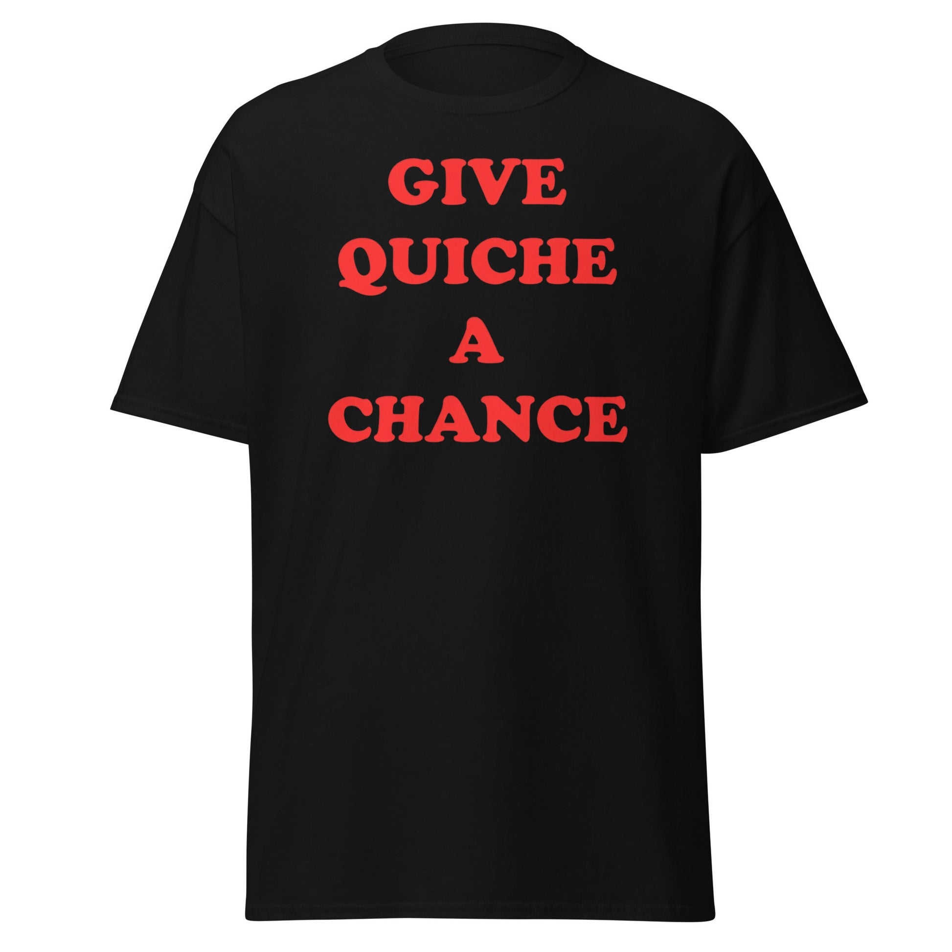 Give Quiche a Chance T-Shirt | Red Dwarf Rimmer Cosplay Tee - Black - T-Shirts Online