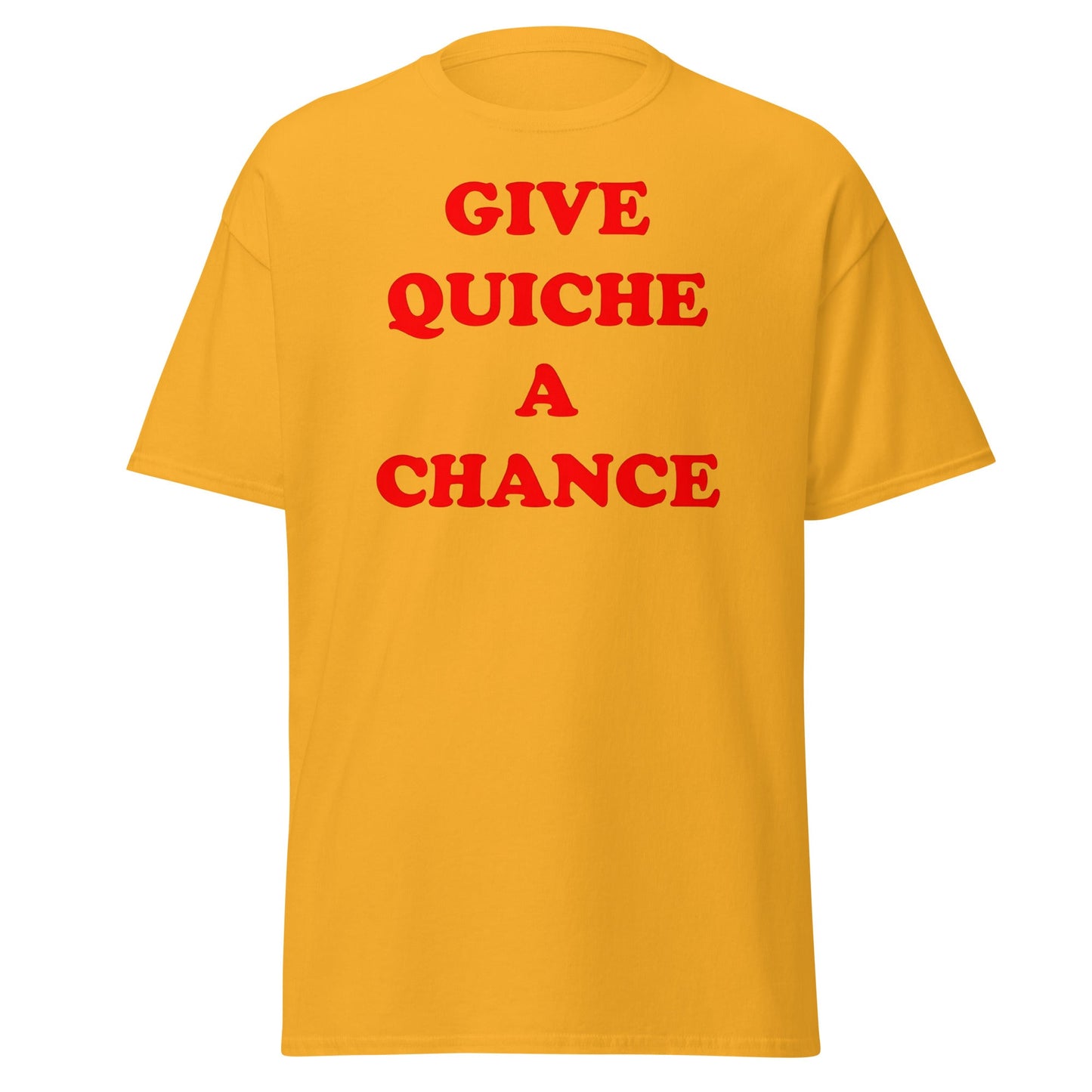 Give Quiche a Chance T-Shirt | Red Dwarf Rimmer Cosplay Tee - Gold - T-Shirts Online