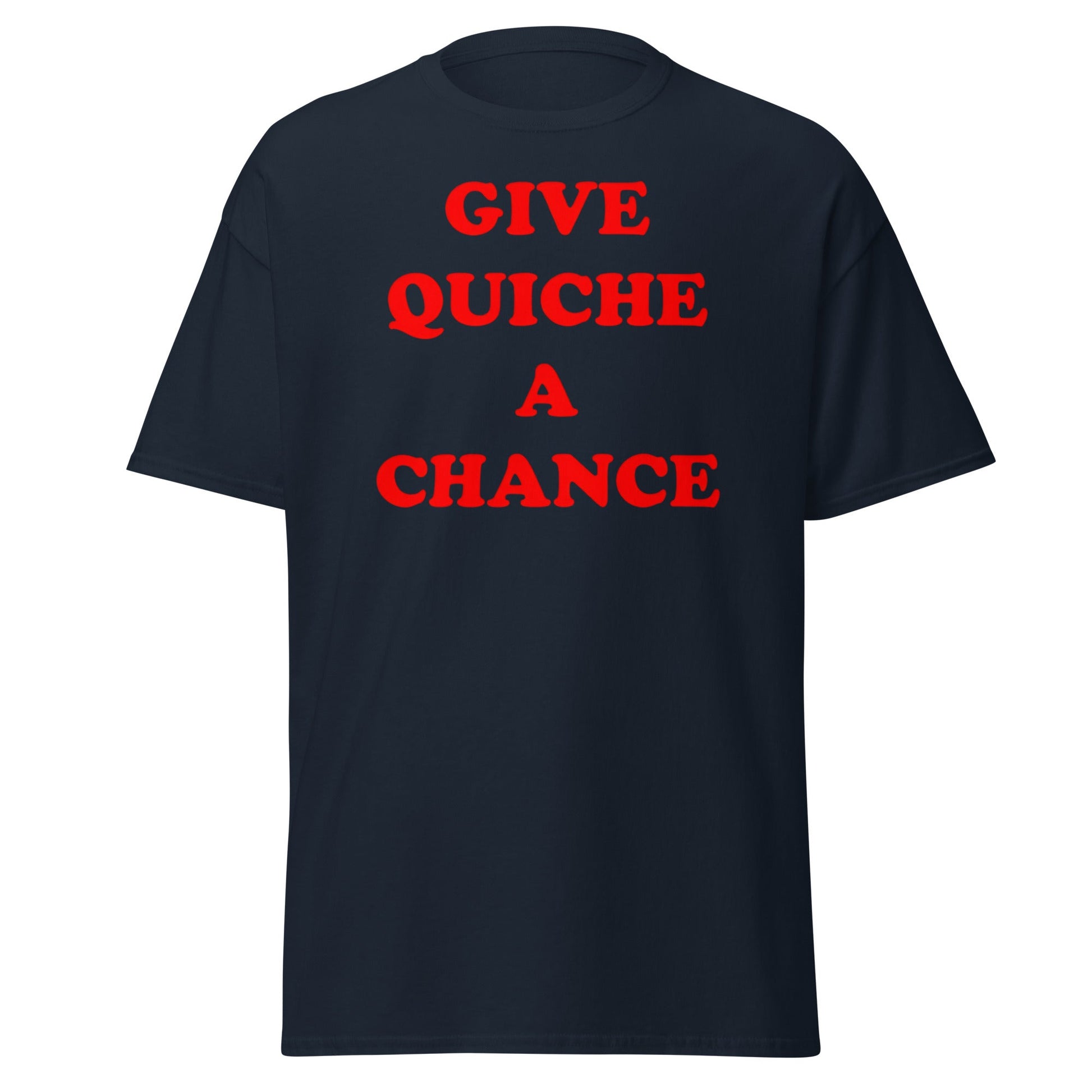 Give Quiche a Chance T-Shirt | Red Dwarf Rimmer Cosplay Tee - Navy - T-Shirts Online