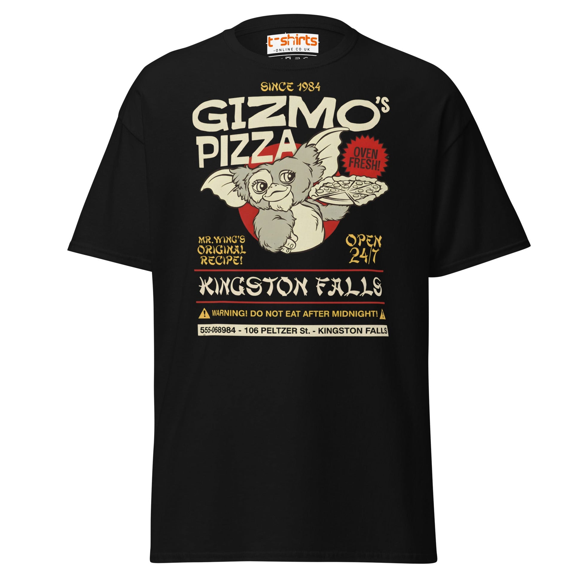 Gizmo’s Pizza T-Shirt | Funny Retro Parody Tee - Black - T-Shirts Online