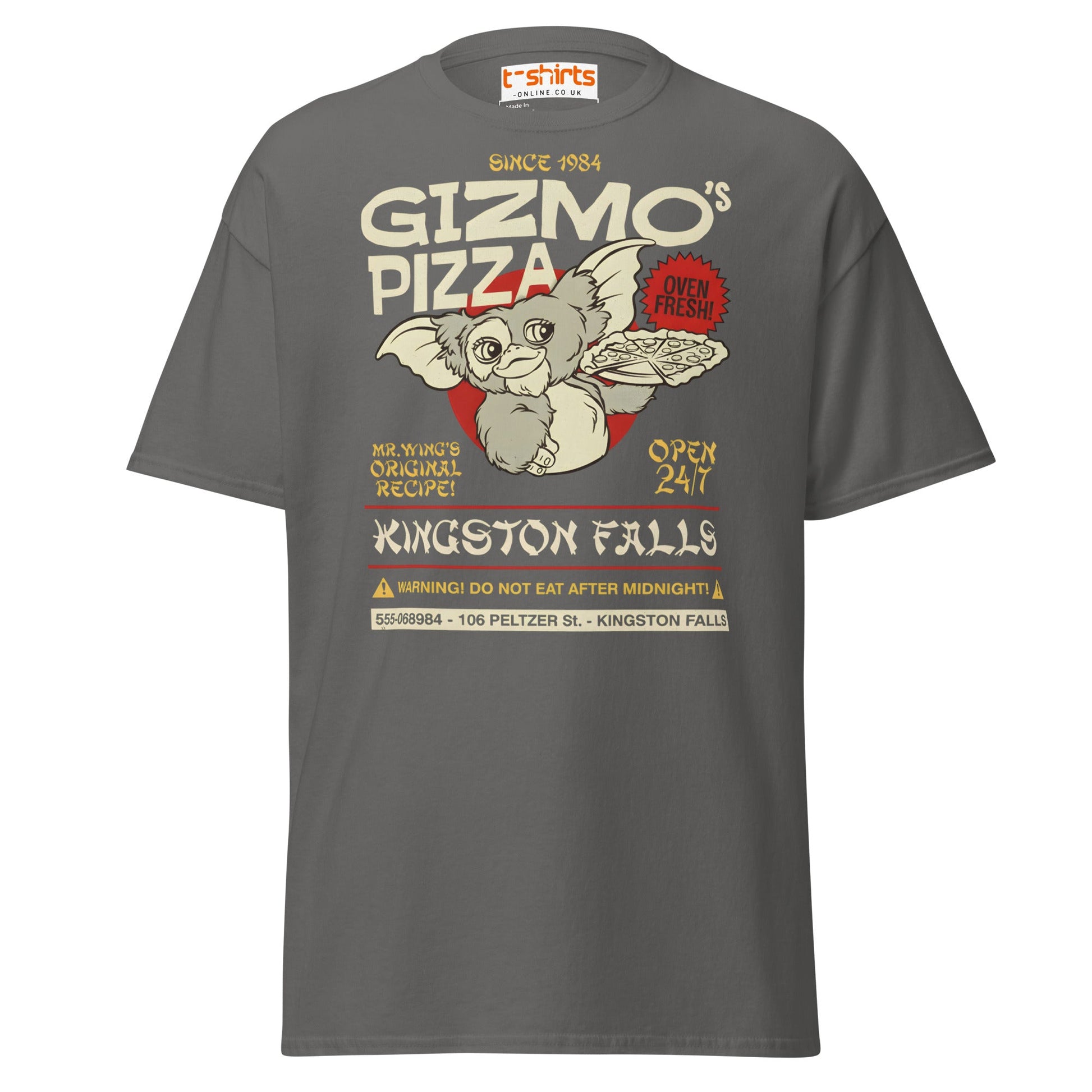 Gizmo’s Pizza T-Shirt | Funny Retro Parody Tee - Charcoal - T-Shirts Online