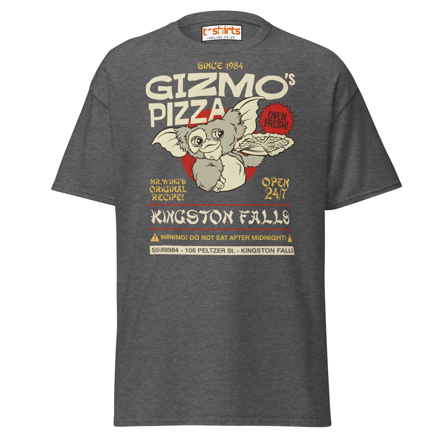 Gizmo’s Pizza T-Shirt | Funny Retro Parody Tee - Dark Heather - T-Shirts Online