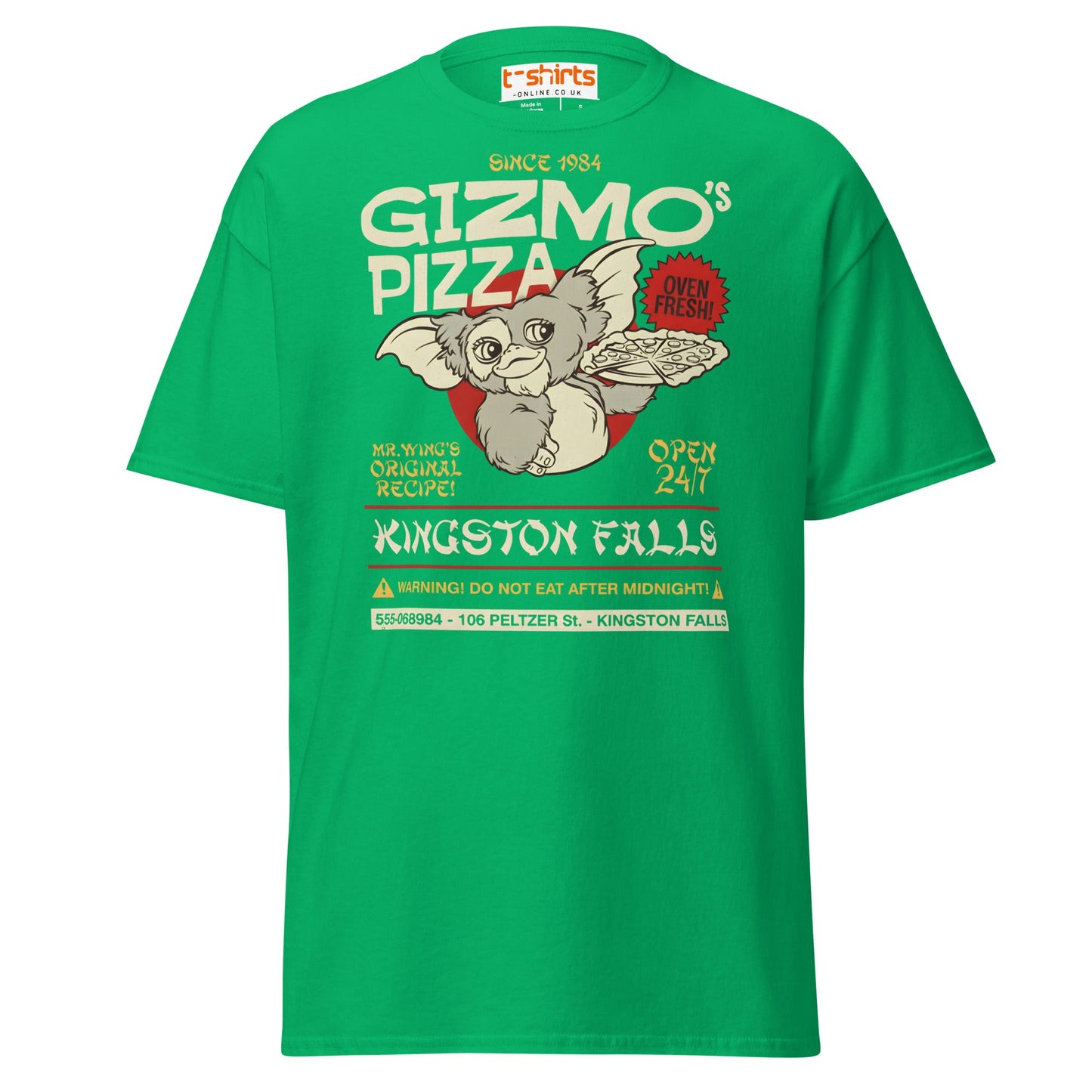 Gizmo’s Pizza T-Shirt | Funny Retro Parody Tee - Irish Green - T-Shirts Online