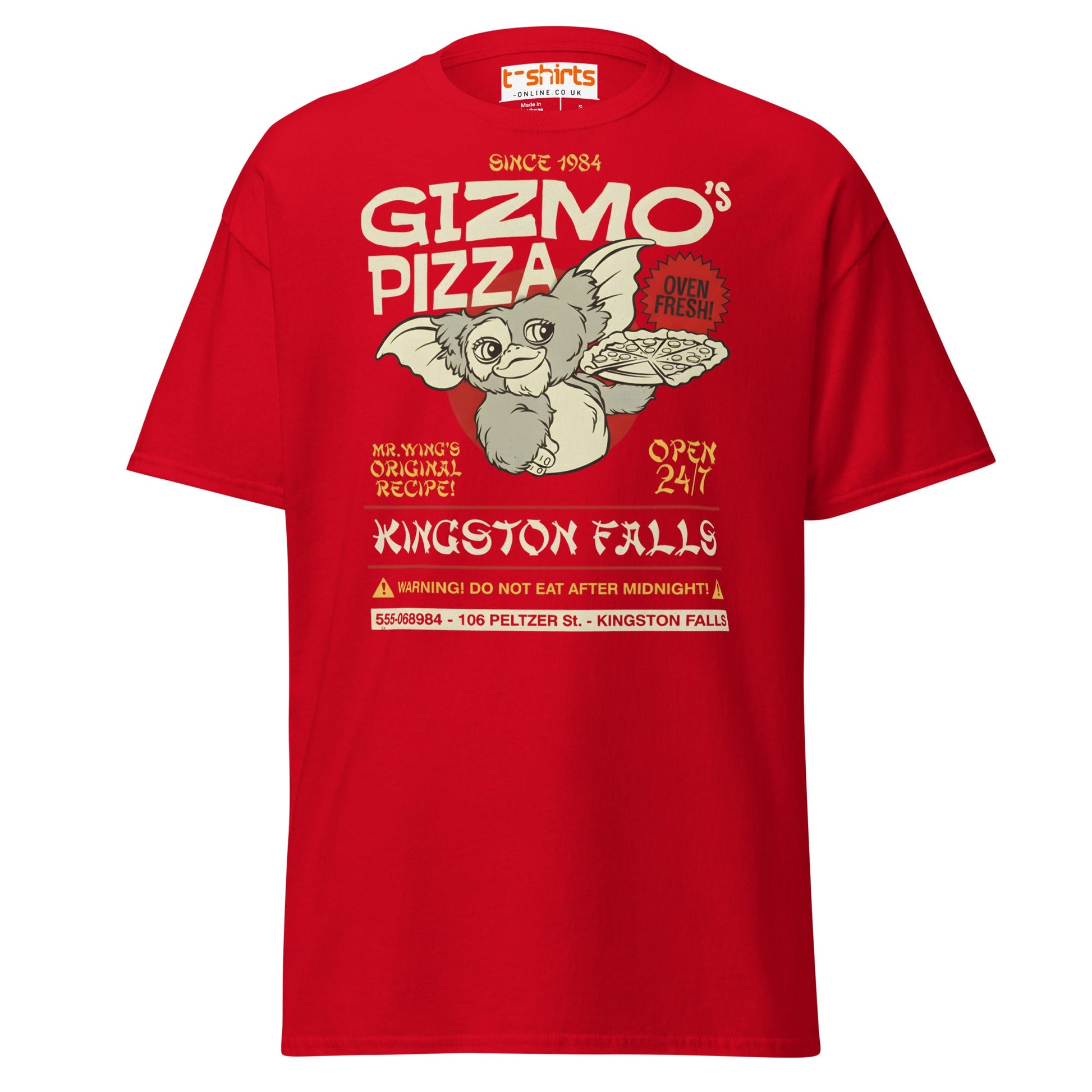 Gizmo’s Pizza T-Shirt | Funny Retro Parody Tee - Red - T-Shirts Online