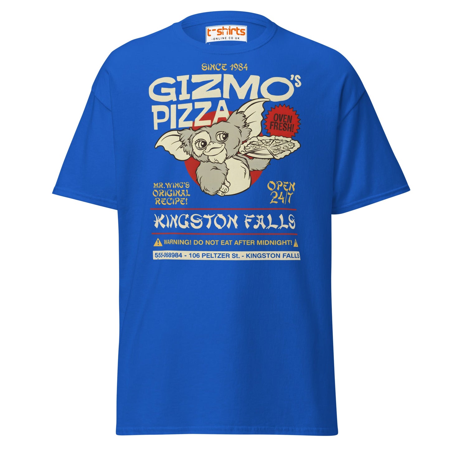 Gizmo’s Pizza T-Shirt | Funny Retro Parody Tee - Royal - T-Shirts Online