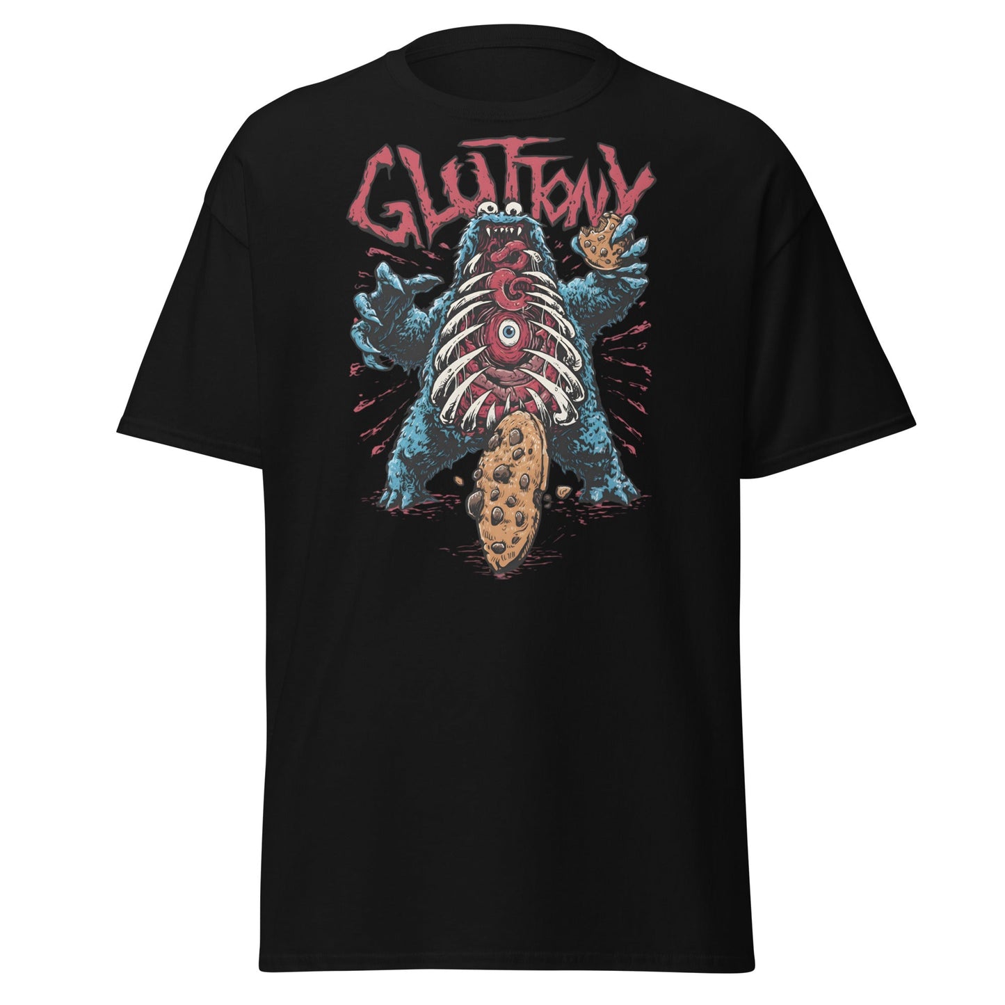 Gluttony Cookie Monster T-Shirt - Funny Horror Parody - Black - T-Shirts Online